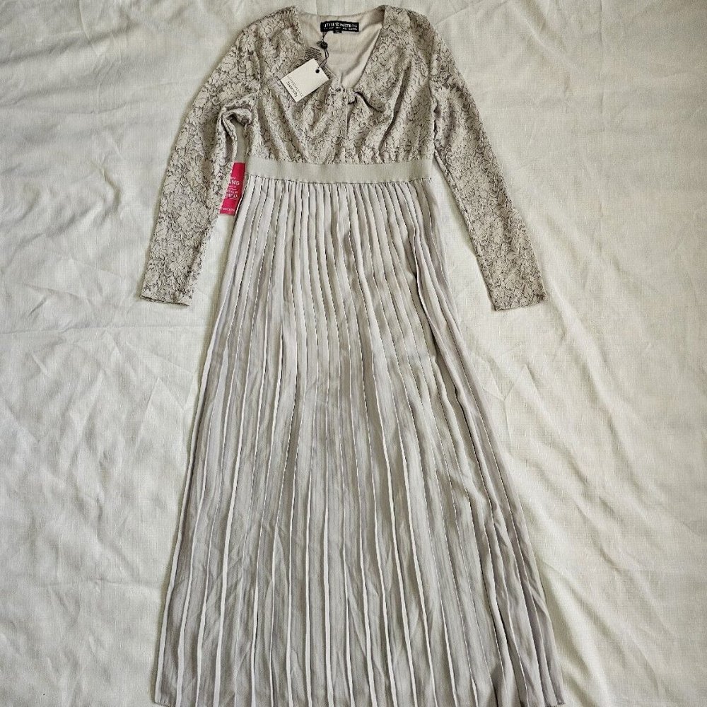 NWT Little Mistress Size 10 Gray Lace Maternity Evening Full Length Maxi Dress